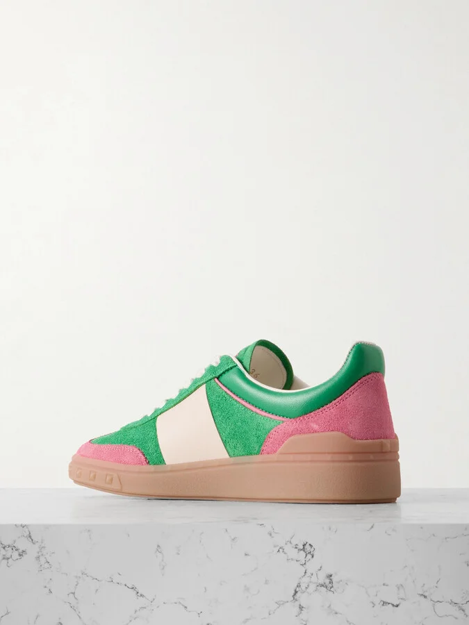 Valentino Garavani - Upvillage Embossed Leather-trimmed Paneled Suede Sneakers - Green - Image 3