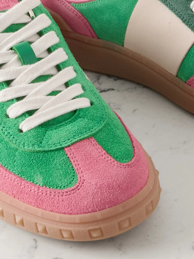 Valentino Garavani - Upvillage Embossed Leather-trimmed Paneled Suede Sneakers - Green - Image 4