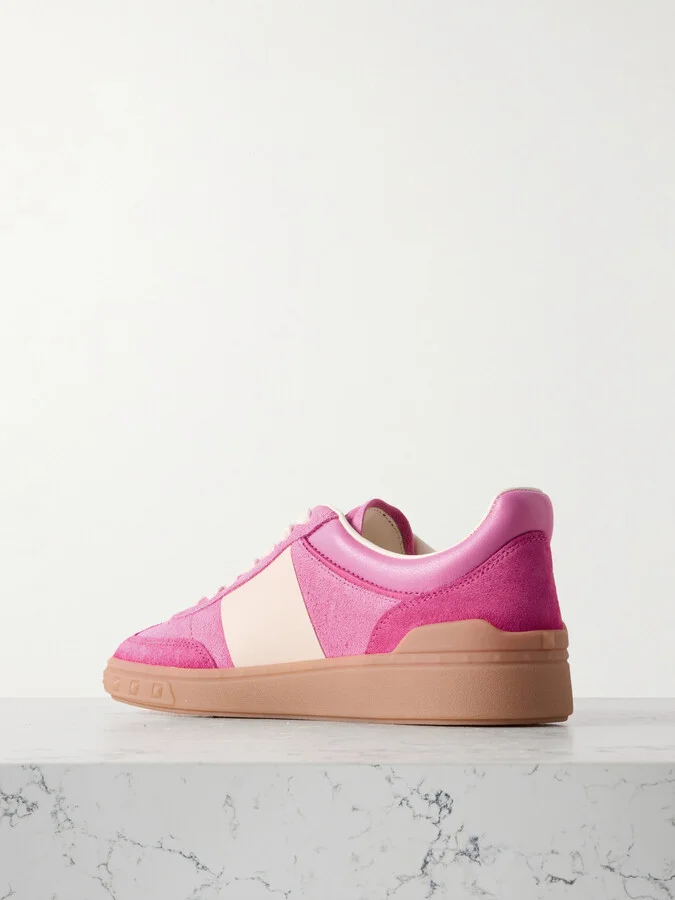 Valentino Garavani - Upvillage Embossed Leather-trimmed Paneled Suede Sneakers - Pink - Image 3