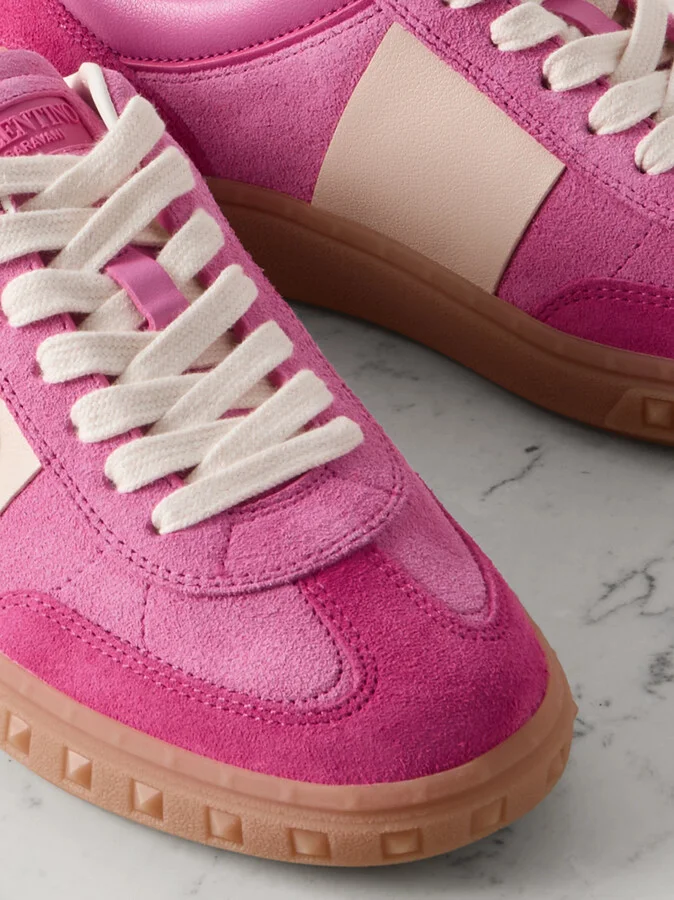Valentino Garavani - Upvillage Embossed Leather-trimmed Paneled Suede Sneakers - Pink - Image 4