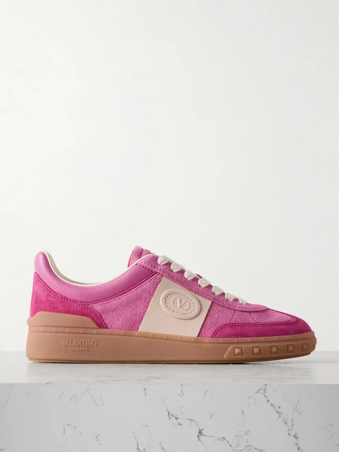 Valentino Garavani - Upvillage Embossed Leather-trimmed Paneled Suede Sneakers - Pink