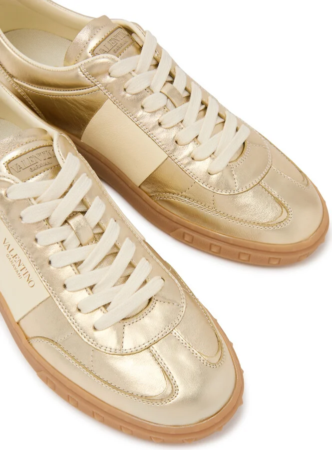 Valentino Garavani Upvillage Panelled Metallic Leather Sneakers - Image 3