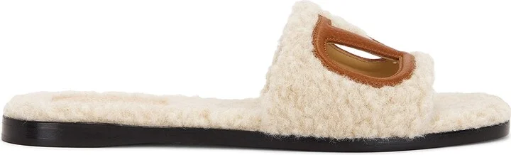 Valentino Garavani V Logo Cut Out Slide in Ivory