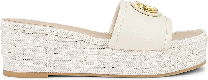 Valentino Garavani V Logo Signature Espadrilla Slide in Ivory