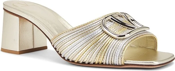 Valentino Garavani V Logo Signature Slide in Metallic Silver - Image 2
