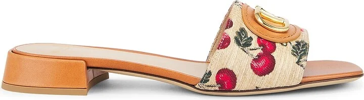 Valentino Garavani V Logo Signature Slide in Tan