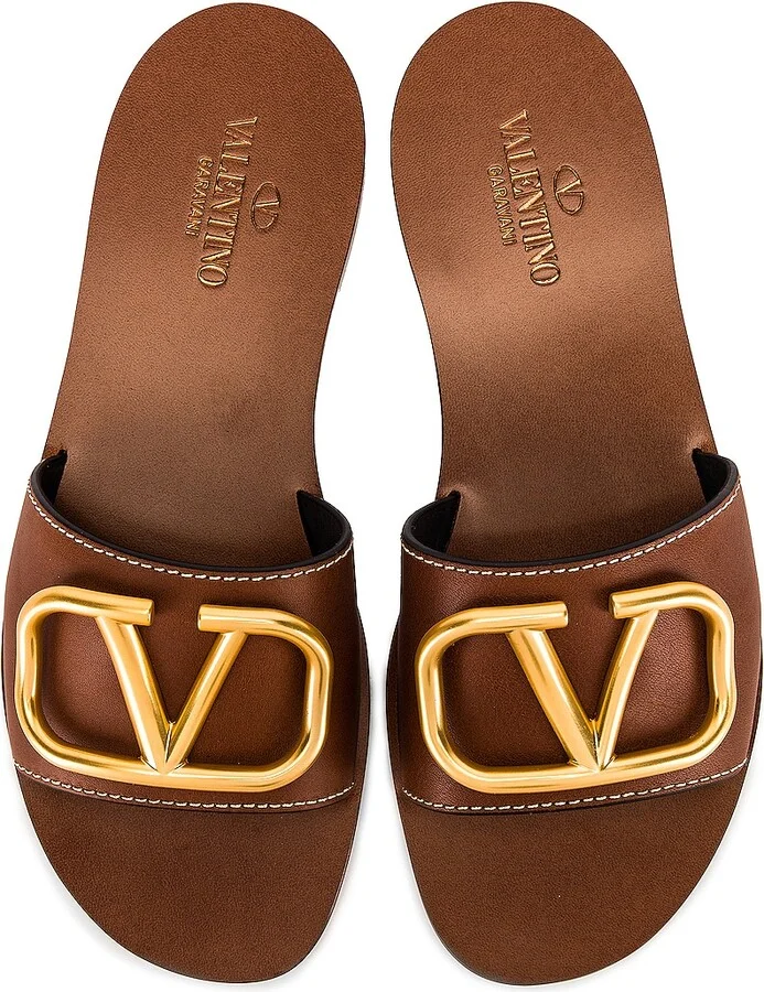 Valentino Garavani V Logo Slides in Brown