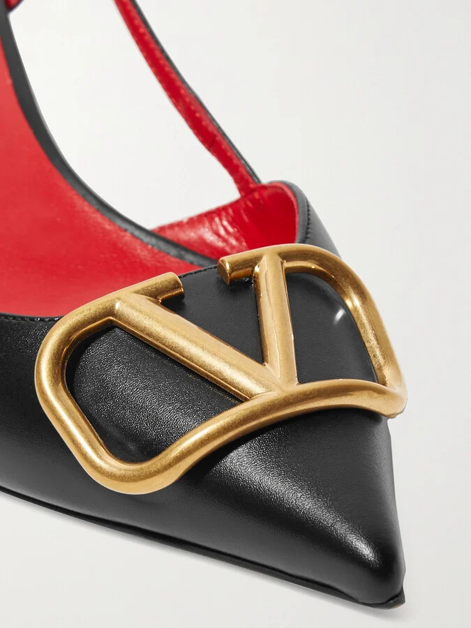 Valentino Garavani - Valentino Garavani Go Logo 40 Embellished Leather Slingback Pumps - Black - Image 4