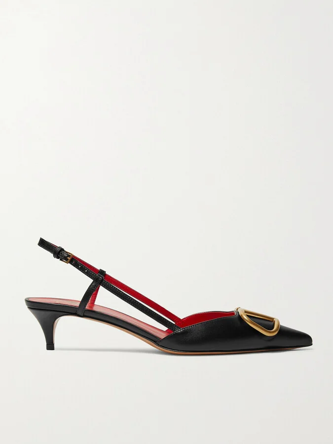 Valentino Garavani - Valentino Garavani Go Logo 40 Embellished Leather Slingback Pumps - Black