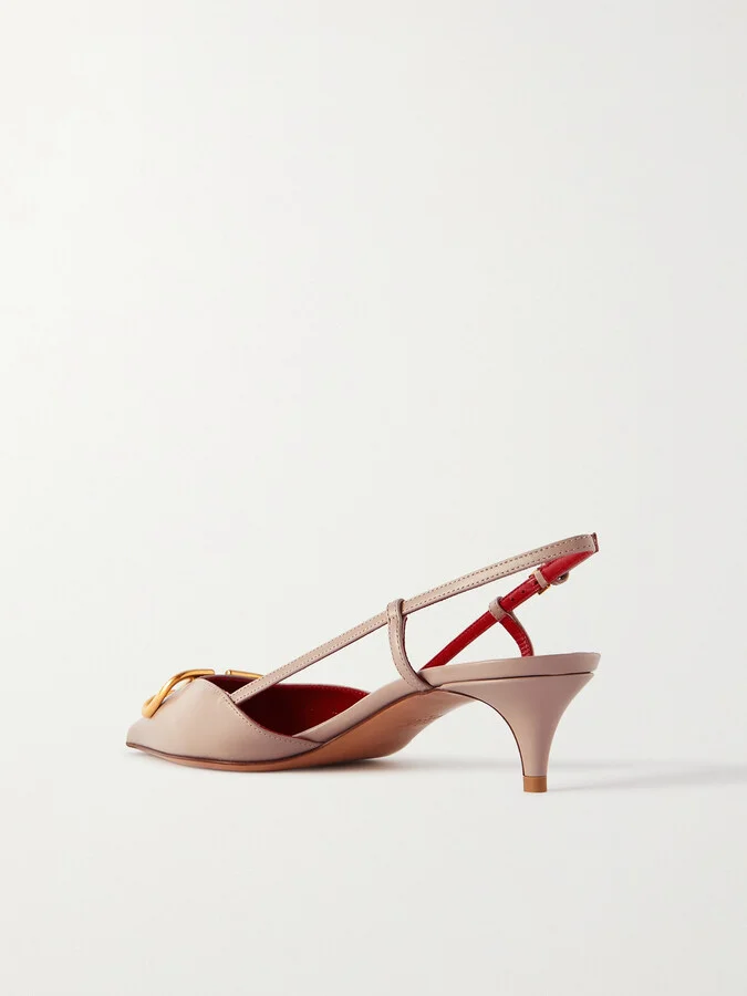 Valentino Garavani - Valentino Garavani Go Logo 40 Embellished Leather Slingback Pumps - Pink - Image 3