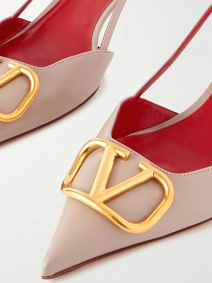 Valentino Garavani - Valentino Garavani Go Logo 40 Embellished Leather Slingback Pumps - Pink - Image 4