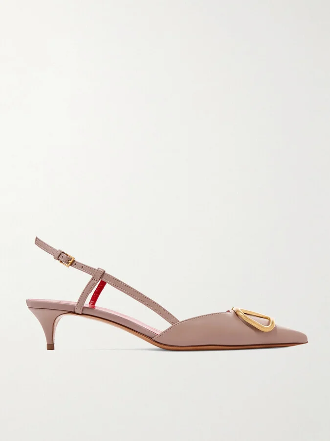 Valentino Garavani - Valentino Garavani Go Logo 40 Embellished Leather Slingback Pumps - Pink