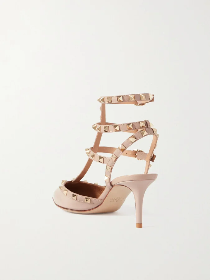 Valentino Garavani - Valentino Garavani Rockstud 65 Patent-leather Pumps - Neutrals - Image 3
