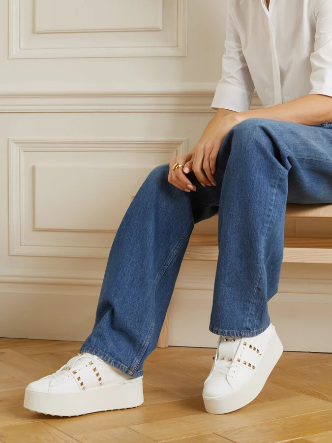 Valentino Garavani - Valentino Garavani Rockstud Untitled Leather Platform Sneakers - White - Image 2
