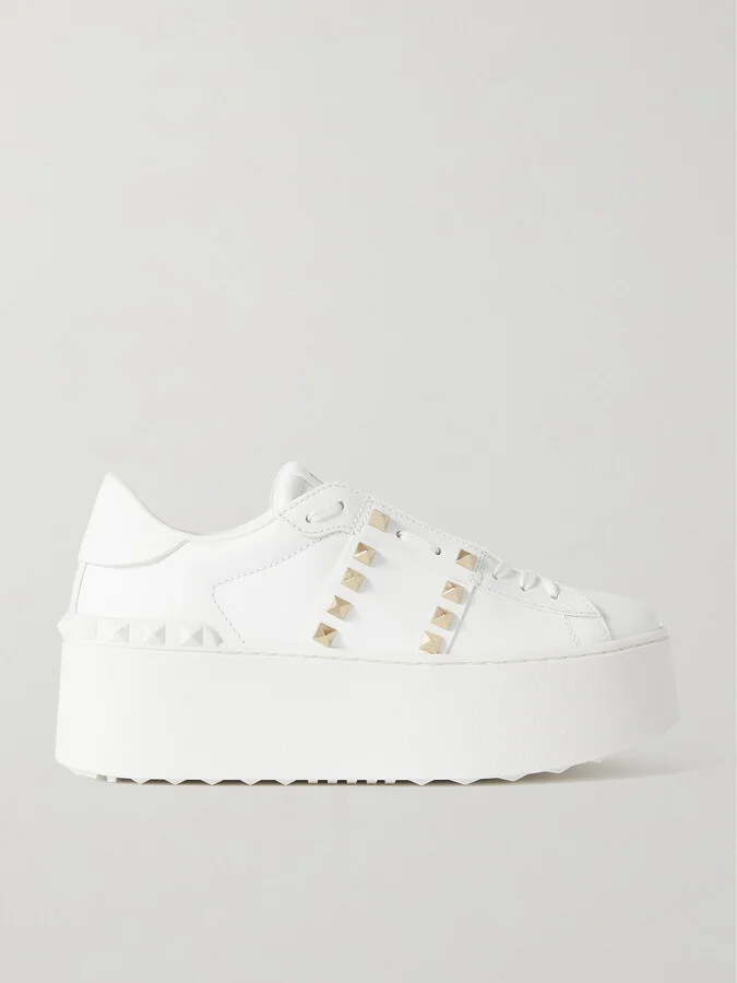 Valentino Garavani - Valentino Garavani Rockstud Untitled Leather Platform Sneakers - White