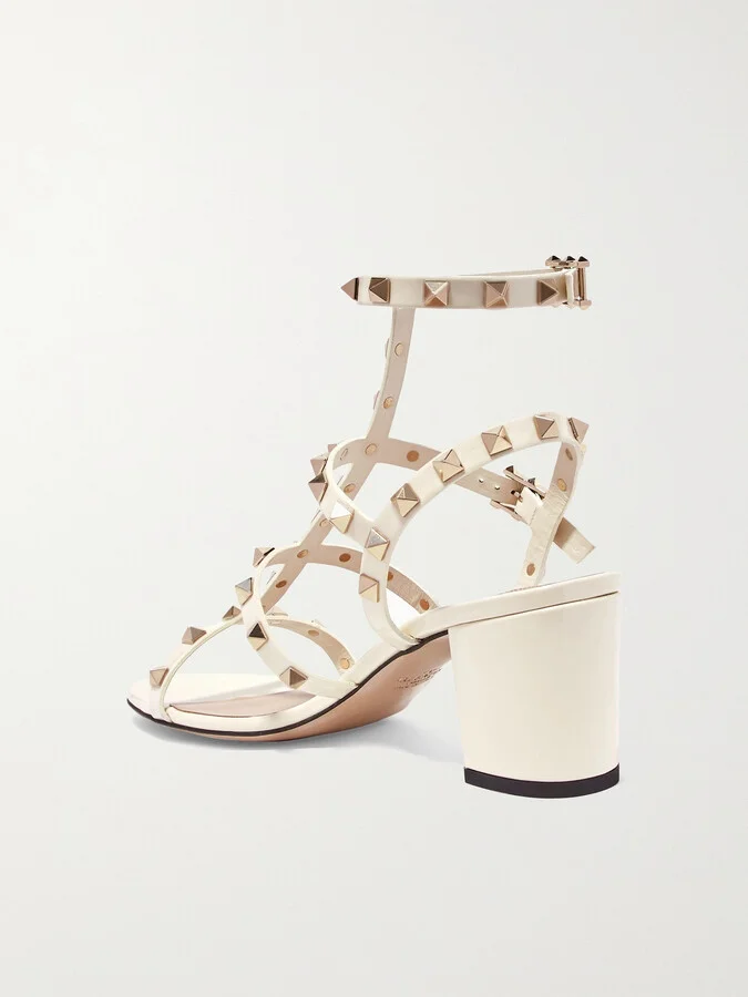 Valentino Garavani - Valentino Garavani The Rockstud 60 Patent-leather Sandals - Ivory - Image 3