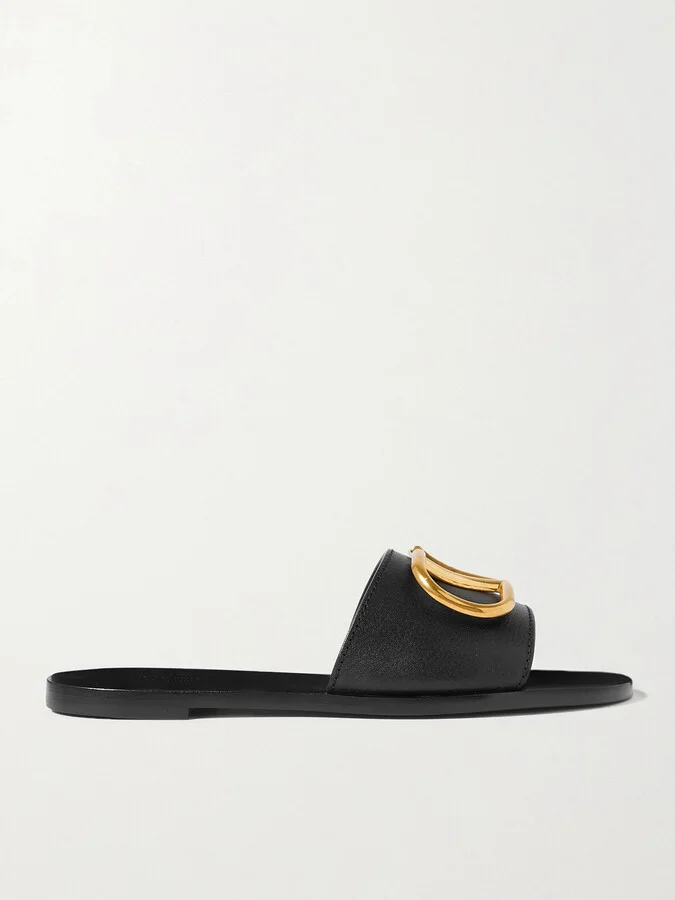 Valentino Garavani - Valentino Garavani Vlogo Textured-leather Slides - Black - Image 5