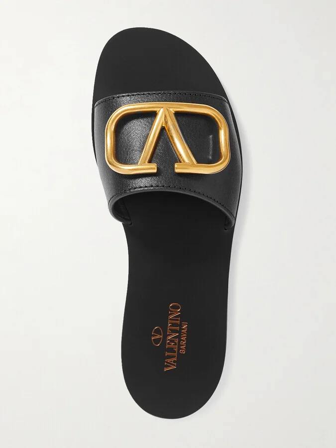 Valentino Garavani - Valentino Garavani Vlogo Textured-leather Slides - Black