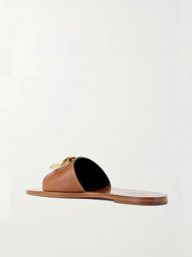 Valentino Garavani - Valentino Garavani Vlogo Textured-leather Slides - Brown - Image 3