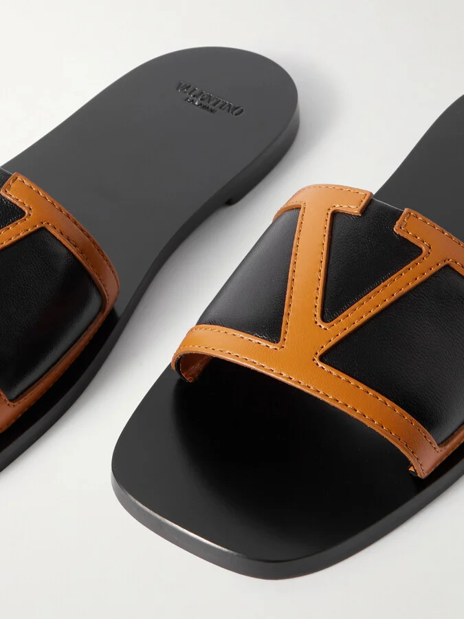 Valentino Garavani - Viva Superstar Appliquéd Two-tone Leather Slides - Black - Image 4