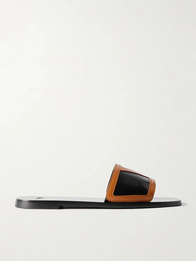 Valentino Garavani - Viva Superstar Appliquéd Two-tone Leather Slides - Black - Image 5