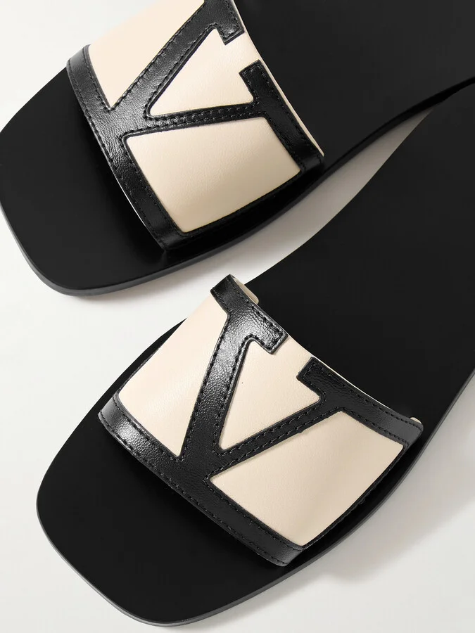 Valentino Garavani - Viva Superstar Appliquéd Two-tone Leather Slides - Cream - Image 4