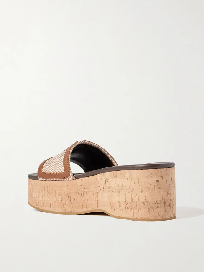 Valentino Garavani - Viva Superstar Leather-trimmed Canvas Platform Slides - Neutrals - Image 3