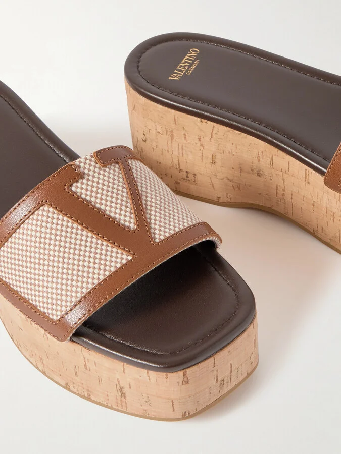 Valentino Garavani - Viva Superstar Leather-trimmed Canvas Platform Slides - Neutrals - Image 4