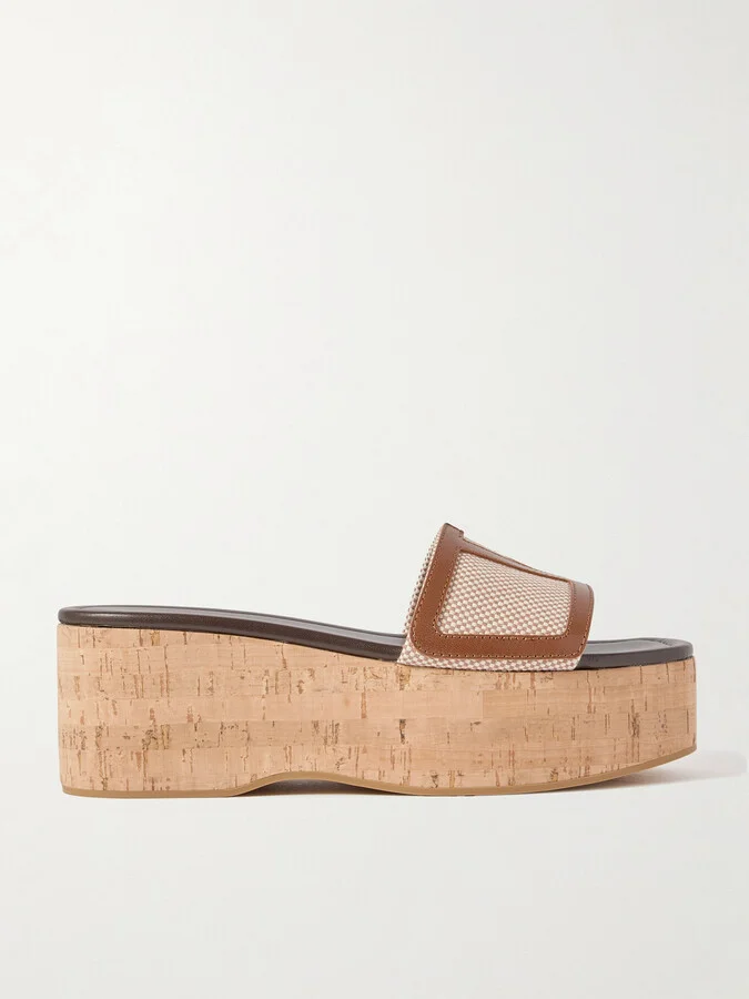 Valentino Garavani - Viva Superstar Leather-trimmed Canvas Platform Slides - Neutrals