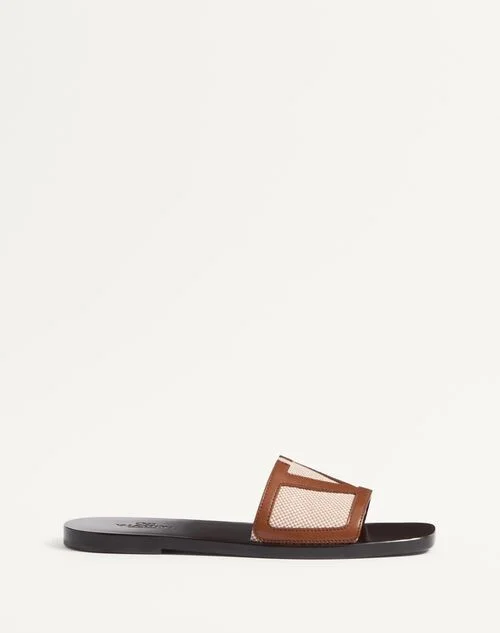 Valentino Garavani Viva Superstar Slide Sandal In Canvas Fabric And Nappa Leather