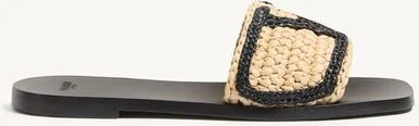 Valentino Garavani Viva Superstar Slide Sandal In Raffia With Crochet Embroidery