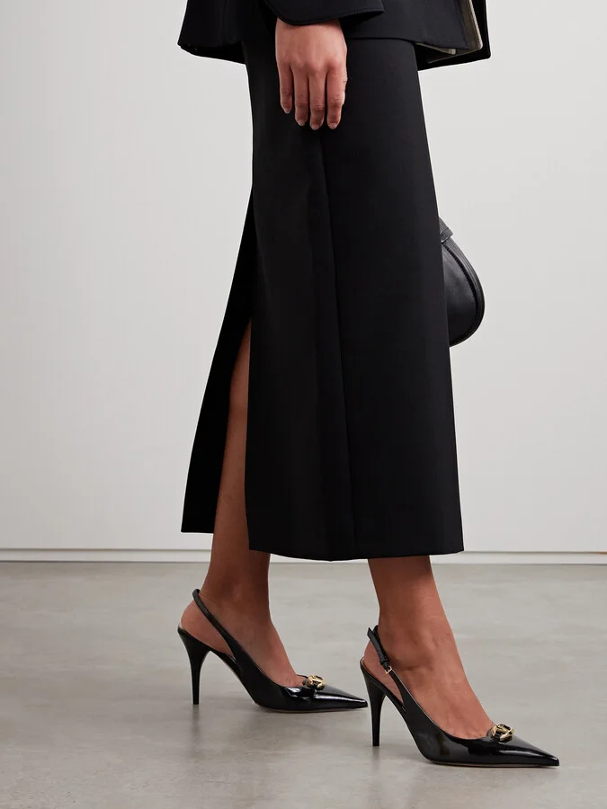 Valentino Garavani - Vlogo 100 Embellished Patent-leather Slingback Pumps - Black - Image 2