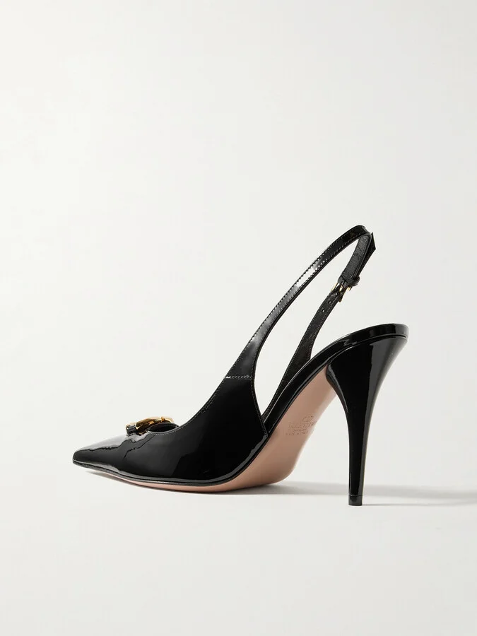 Valentino Garavani - Vlogo 100 Embellished Patent-leather Slingback Pumps - Black - Image 3