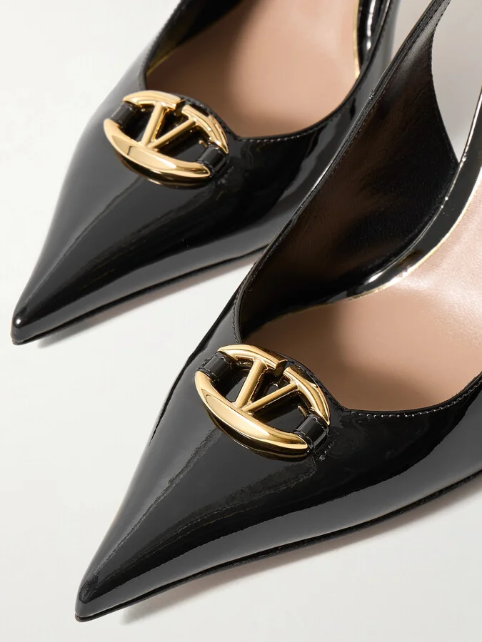 Valentino Garavani - Vlogo 100 Embellished Patent-leather Slingback Pumps - Black - Image 4