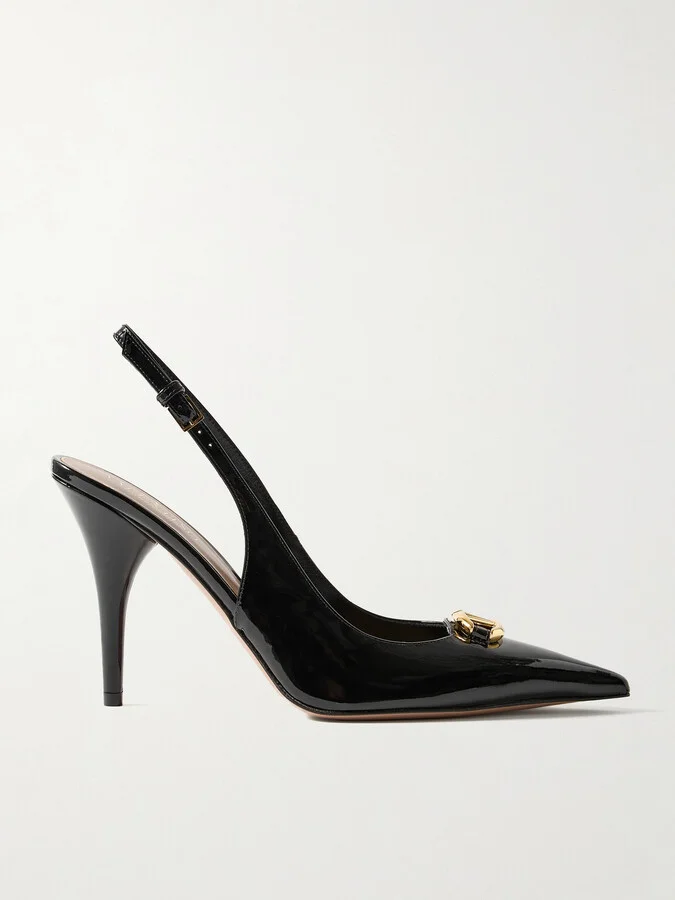 Valentino Garavani - Vlogo 100 Embellished Patent-leather Slingback Pumps - Black
