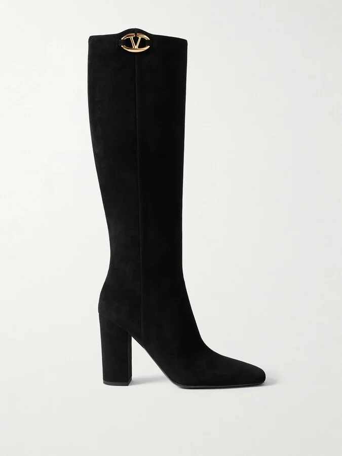 Valentino Garavani - Vlogo 100 Suede Knee Boots - Black