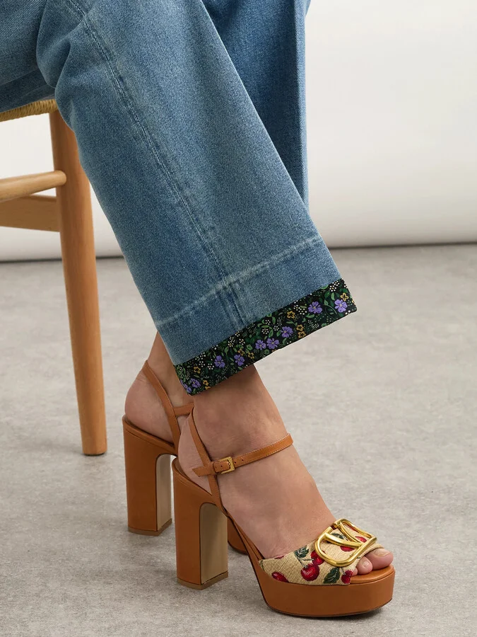 Valentino Garavani - Vlogo 115 Embellished Leather And Canvas-jacquard Sandals - Brown - Image 2
