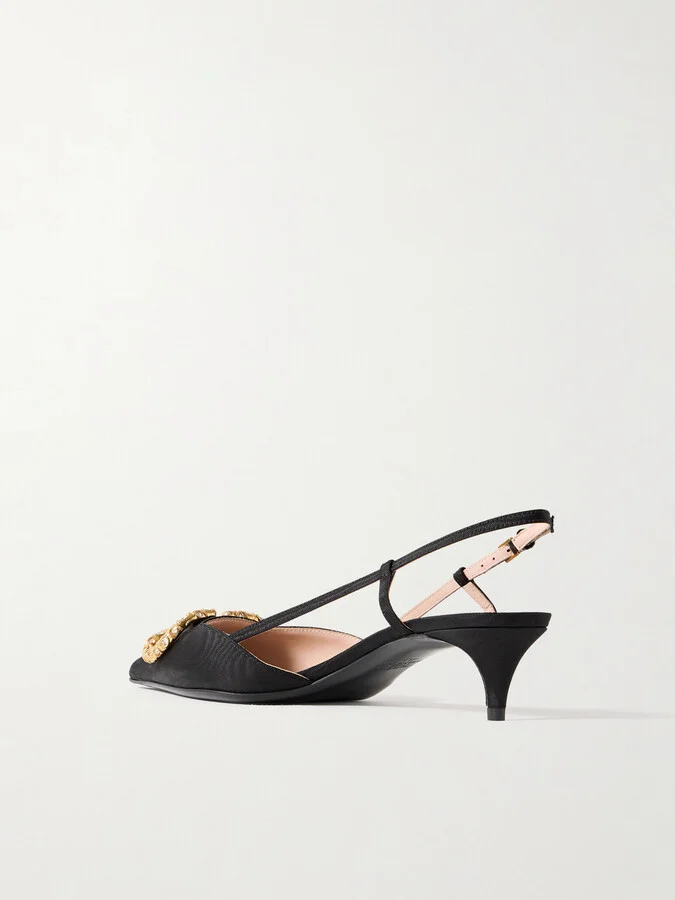 Valentino Garavani - Vlogo 40 Moire Slingback Pumps - Black - Image 3