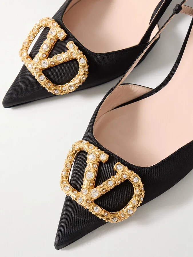 Valentino Garavani - Vlogo 40 Moire Slingback Pumps - Black - Image 4