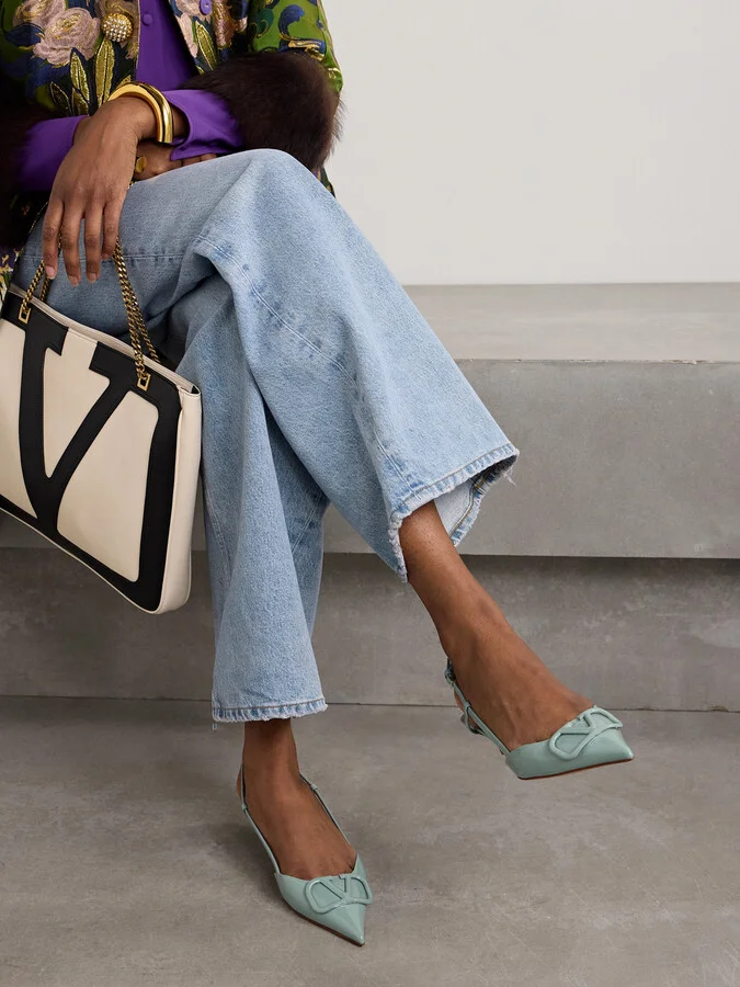 Valentino Garavani - Vlogo 40 Patent-leather Slingback Pumps - Green - Image 2