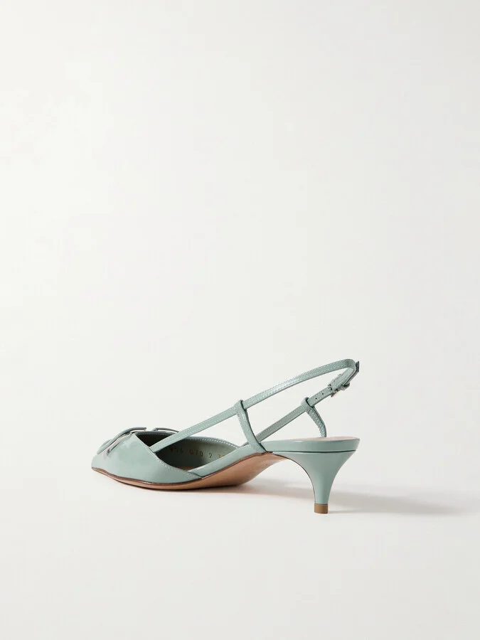 Valentino Garavani - Vlogo 40 Patent-leather Slingback Pumps - Green - Image 3