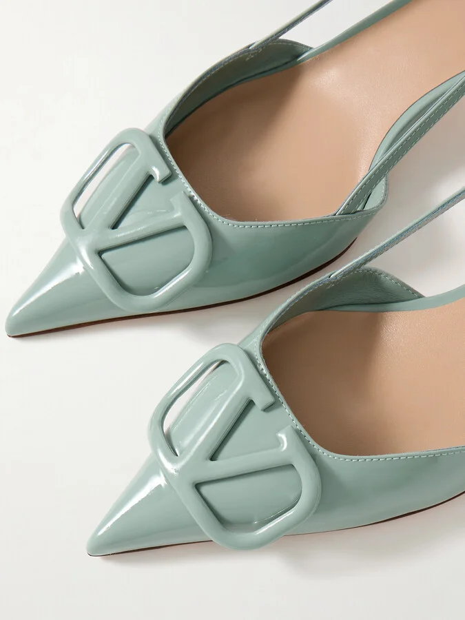 Valentino Garavani - Vlogo 40 Patent-leather Slingback Pumps - Green - Image 4