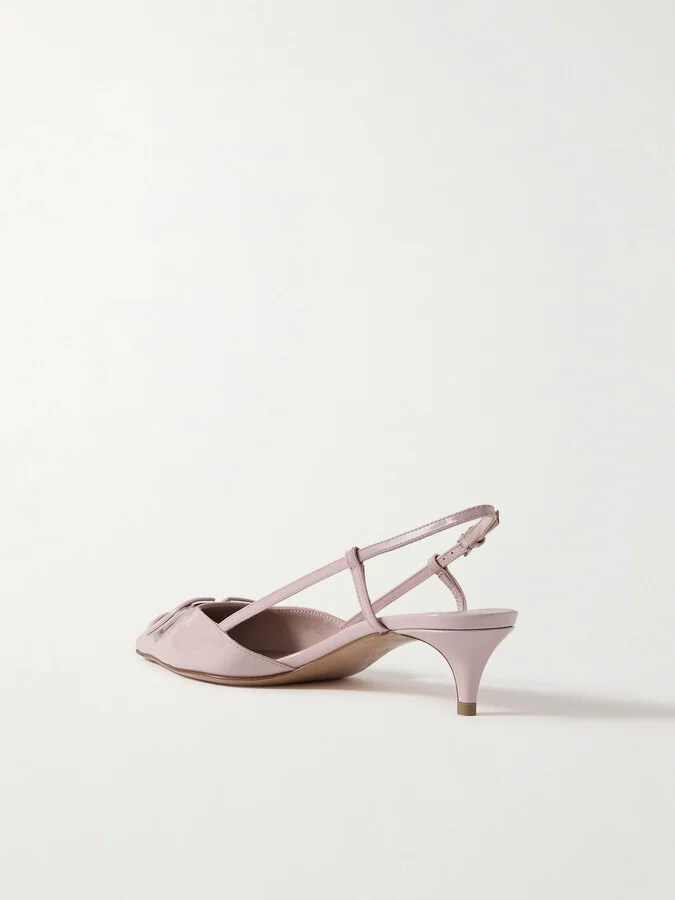 Valentino Garavani - Vlogo 40 Patent-leather Slingback Pumps - Pink - Image 3
