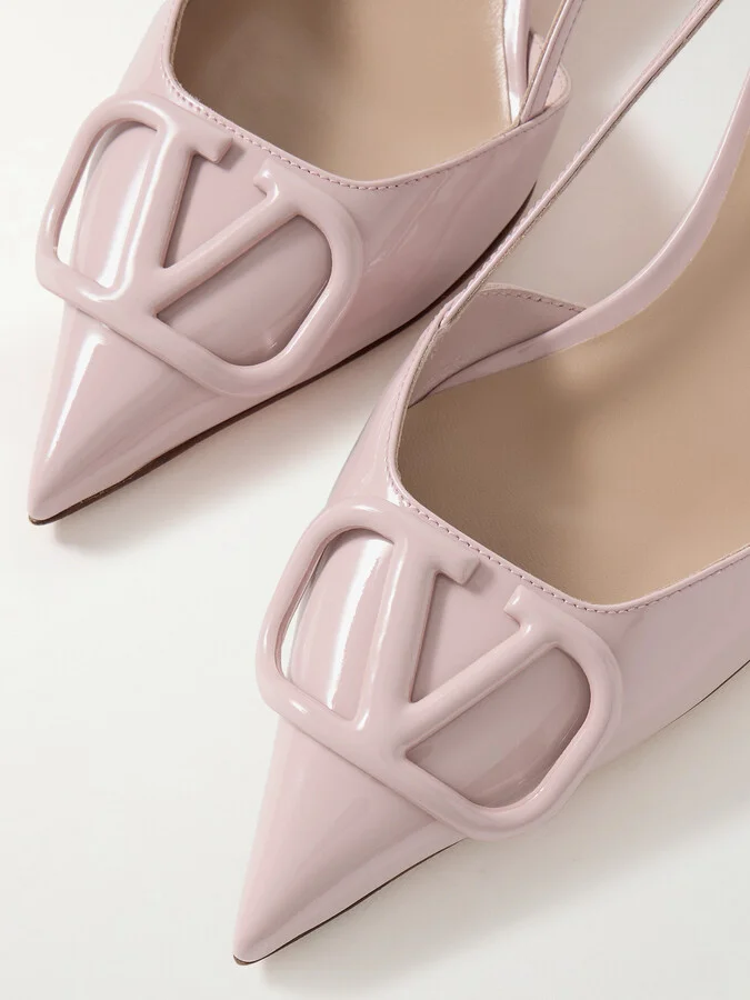 Valentino Garavani - Vlogo 40 Patent-leather Slingback Pumps - Pink - Image 4