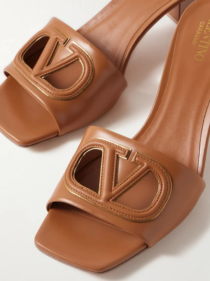 Valentino Garavani - Vlogo 60 Cutout Leather Mules - Brown - Image 4