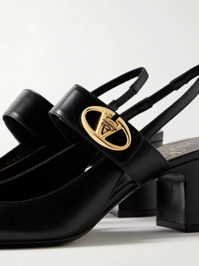 Valentino Garavani - Vlogo 60 Embellished Leather Slingback Pumps - Black - Image 4