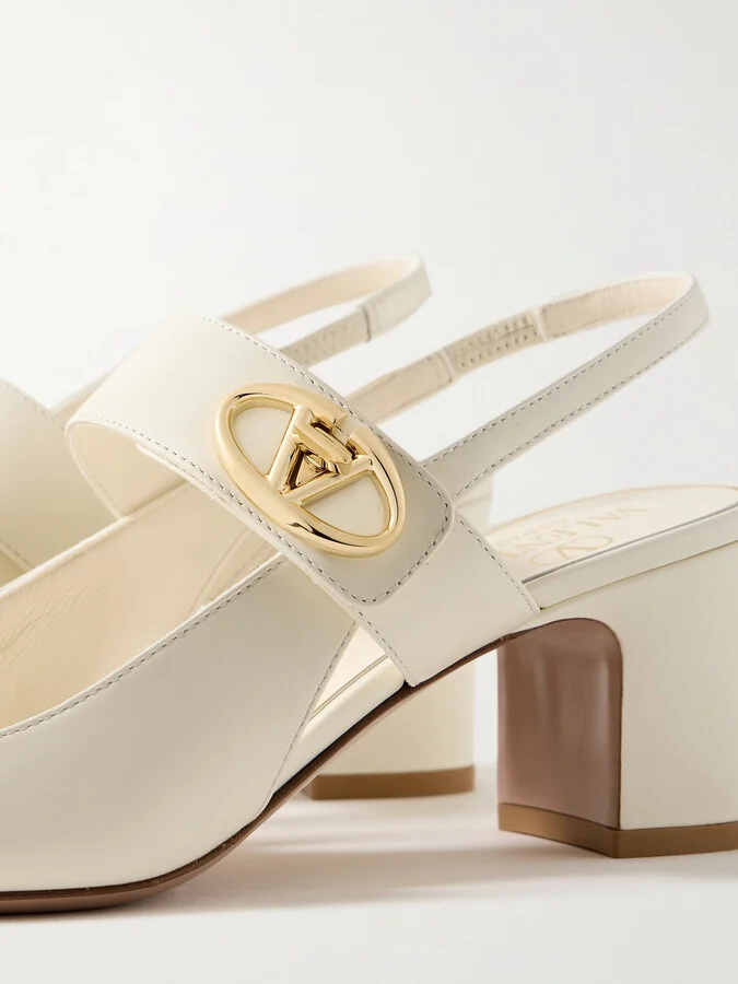 Valentino Garavani - Vlogo 60 Embellished Leather Slingback Pumps - Ivory - Image 4