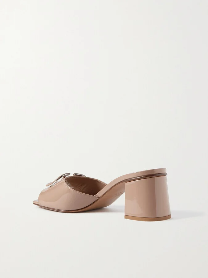 Valentino Garavani - Vlogo 60 Embellished Patent-leather Mules - Neutrals - Image 3