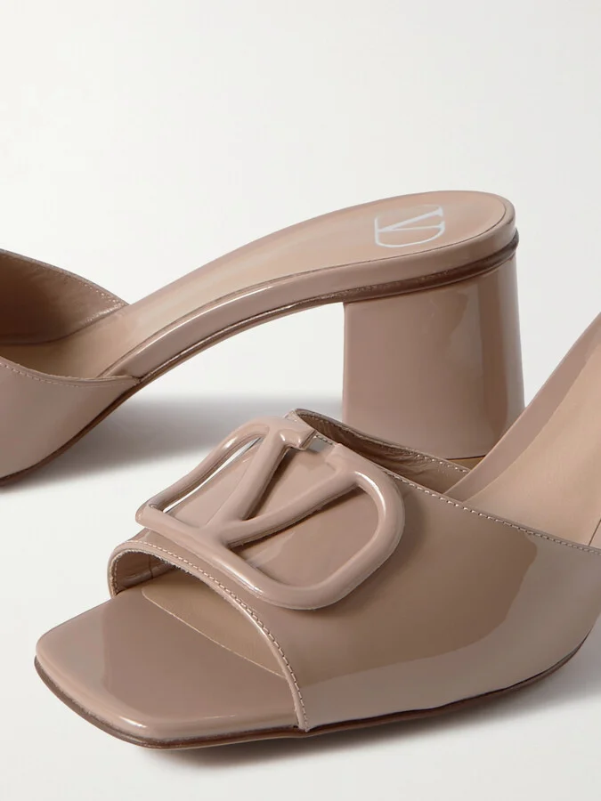 Valentino Garavani - Vlogo 60 Embellished Patent-leather Mules - Neutrals - Image 4
