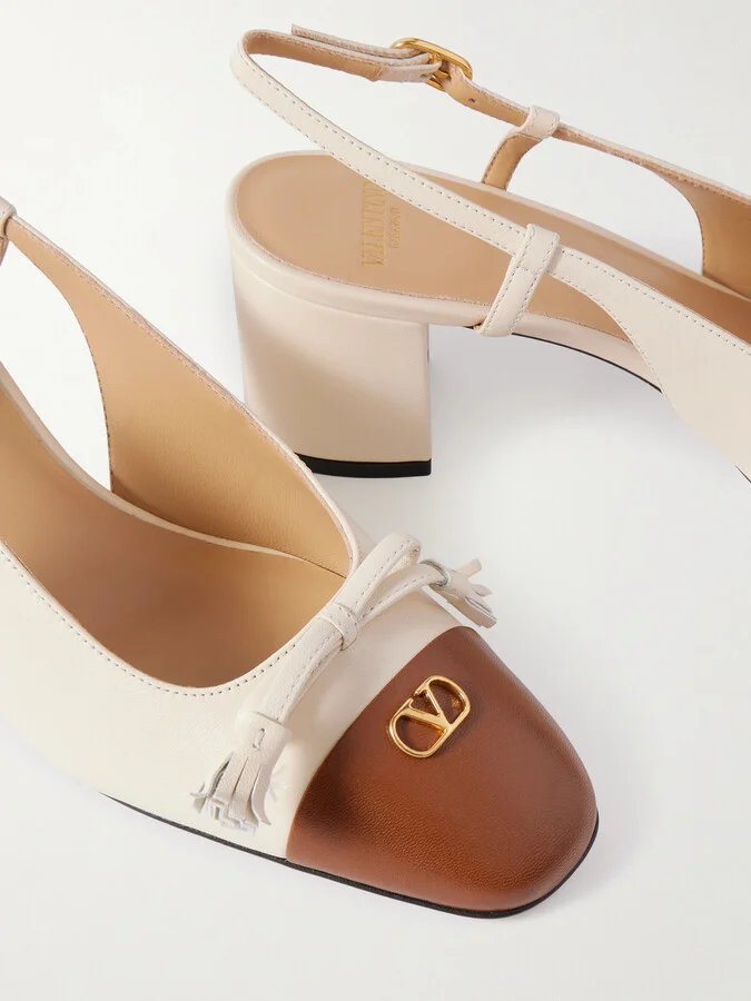 Valentino Garavani - Vlogo 65 Tasseled Leather Slingback Pumps - Ecru - Image 4
